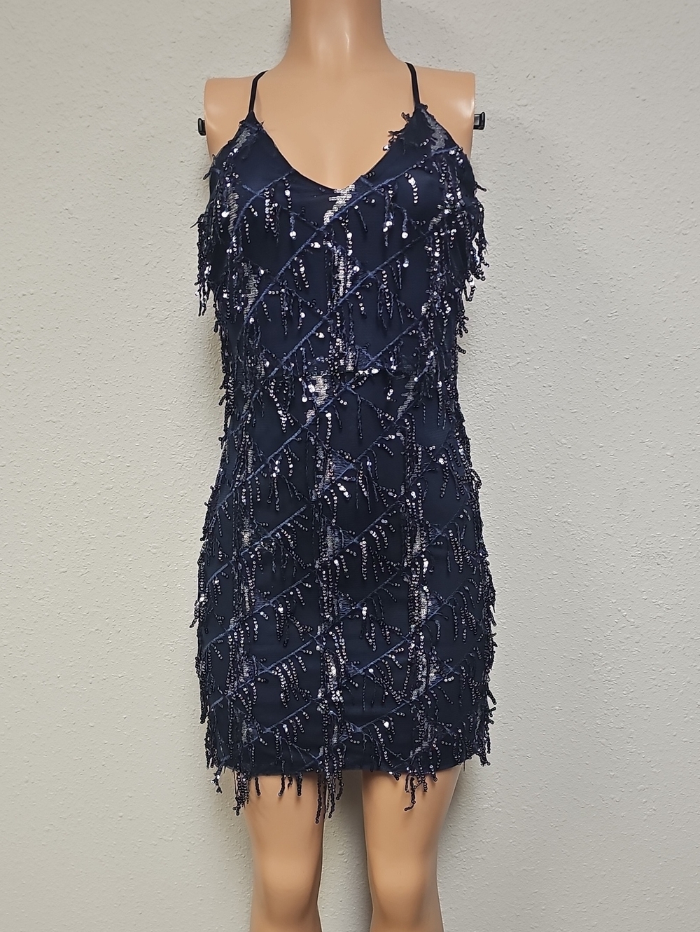 Papaya Navy Sequin Fringe Mini Dress